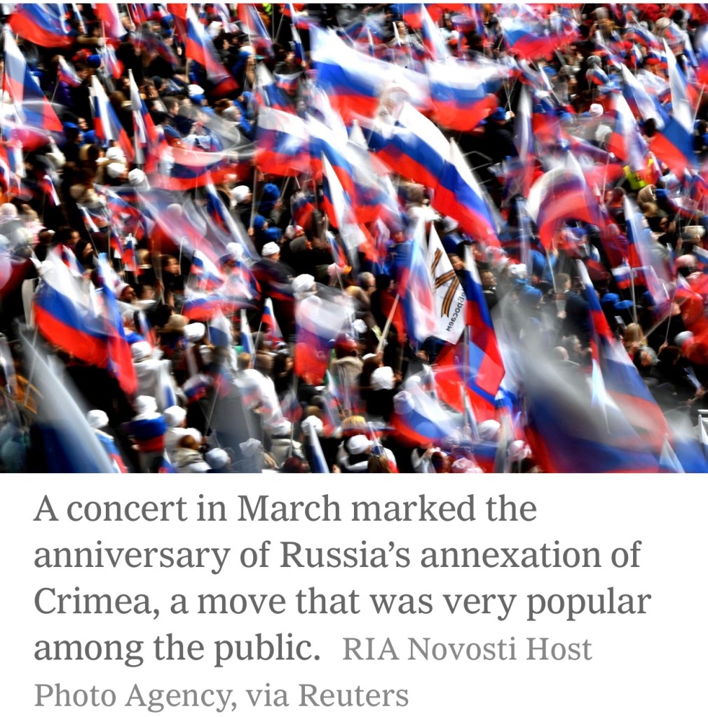 A concert in March marked the anniversary of Russia’s annexation of Crimea, a move that was very popular among the public. 